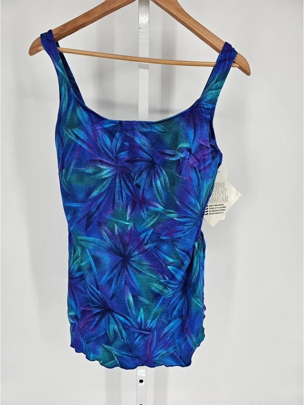 Vintage 1990s Waterlines Womens Sz 18 One Piece Swimsuit Blue Nautical NEW